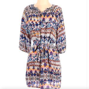 TUCKER - Printed Silk Boho Mini Dress - Sz. Small